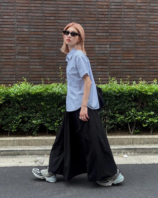 Drawstring pocket volume flared skirt
