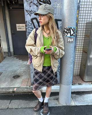 Checked scalloped hem chiffon skirt