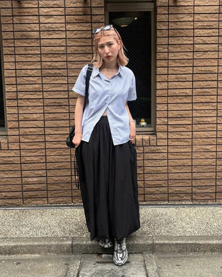Drawstring pocket volume flared skirt