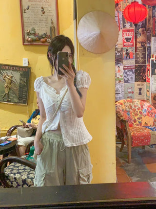 Frilled punched blouse (2 colors)