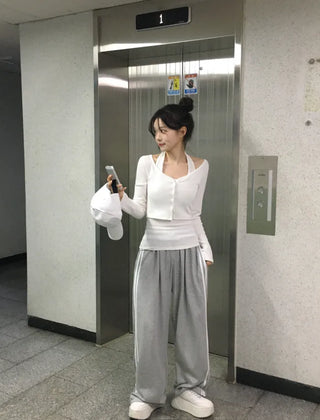 Halter neck sleeveless top & cardigan set