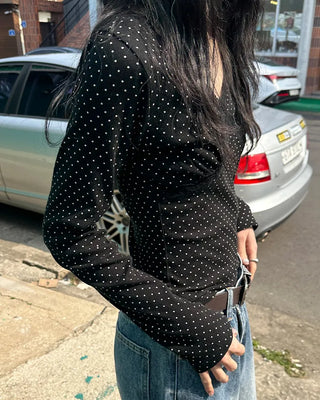 V-neck lace polka dot T-shirt