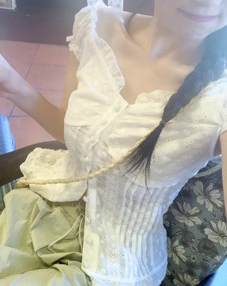 Frilled punched blouse (2 colors)