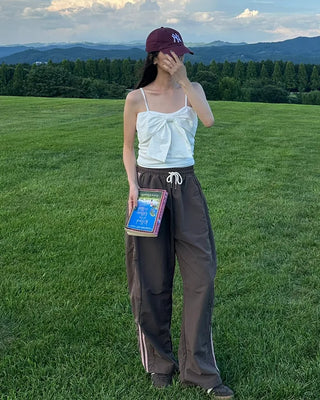 Nylon two-tone elastic waist pants