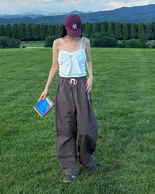 Nylon two-tone elastic waist pants