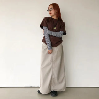 Striped U-neck long-sleeve T-shirt