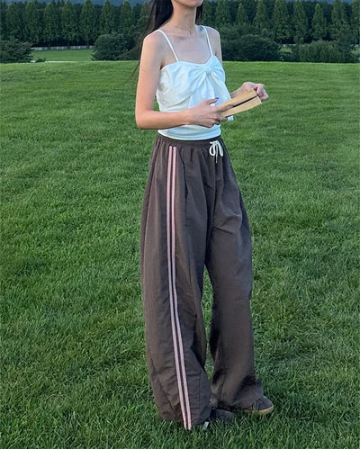 Nylon two-tone elastic waist pants