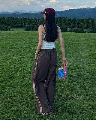 Nylon two-tone elastic waist pants