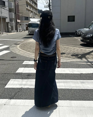 Weighted Shirring Point Short-Sleeve Crop Shirt