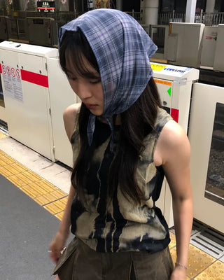 Checked chiffon babushka