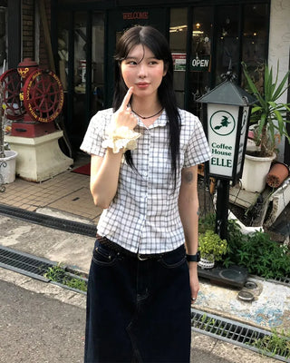 Slim-fit check short-sleeved shirt