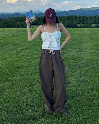 Nylon two-tone elastic waist pants