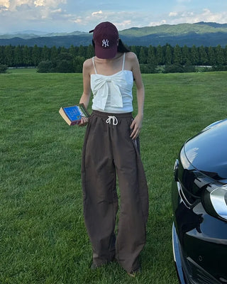 Nylon two-tone elastic waist pants