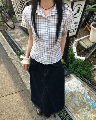 Slim-fit check short-sleeved shirt