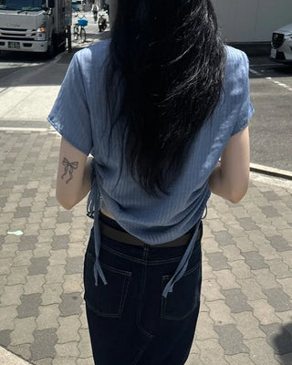 Weighted Shirring Point Short-Sleeve Crop Shirt