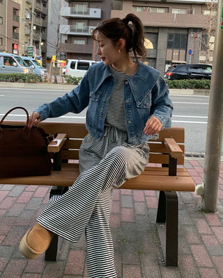 Big Collar Cropped Denim Jacket