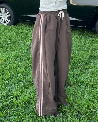 Nylon two-tone elastic waist pants