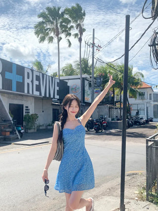 Flower boat neck camisole dress