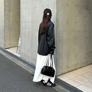 Faux leather long shirt jacket
