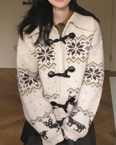 Nordic pattern toggle cardigan