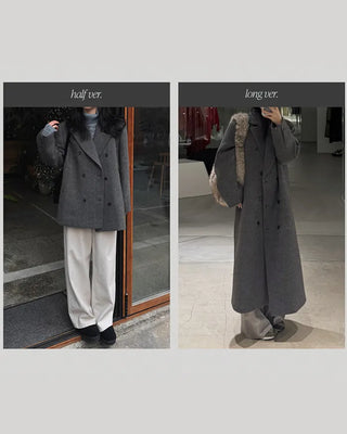 (2 types) Bouclé Double-breasted Coat