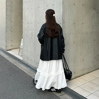 Faux leather long shirt jacket