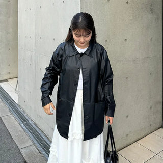 Faux leather long shirt jacket