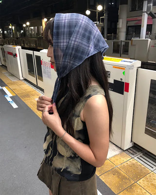 Checked chiffon babushka