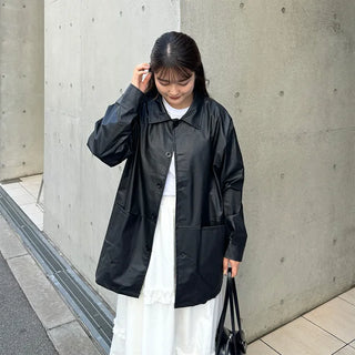 Faux leather long shirt jacket
