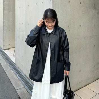 Faux leather long shirt jacket