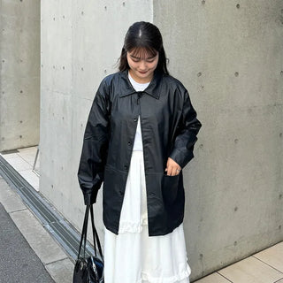 Faux leather long shirt jacket