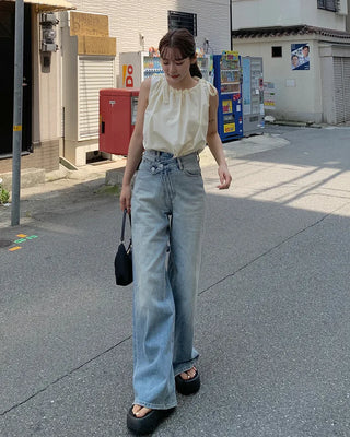 Neckline Ribbon Shoulder Blouse