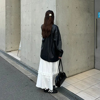 Faux leather long shirt jacket