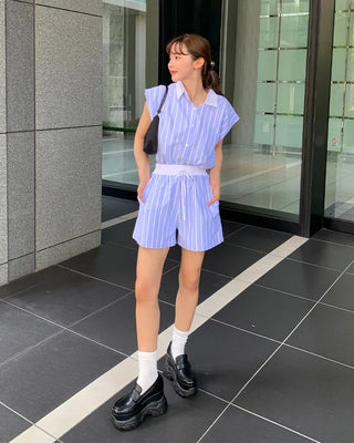 Striped sleeveless shirt and shorts set