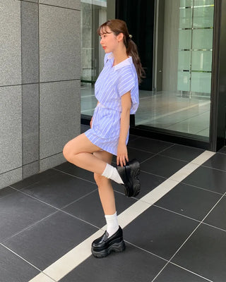 Striped sleeveless shirt and shorts set