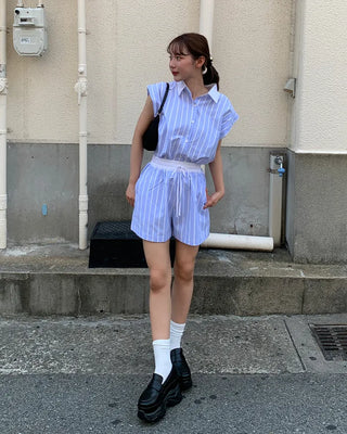 Striped sleeveless shirt and shorts set