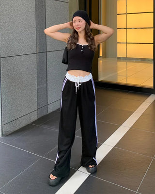 Two-line track wide pants