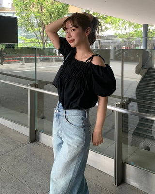 Shirred off-shoulder blouse