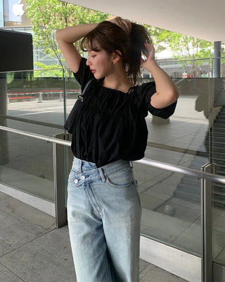 Shirred off-shoulder blouse