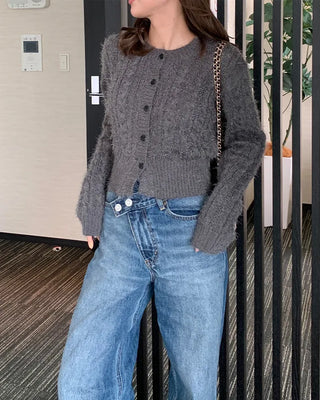 Cable Round Neck Cropped Cardigan