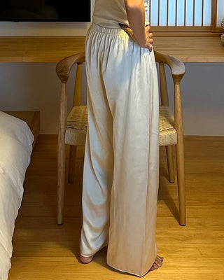 Silk wide-leg elastic waist pants