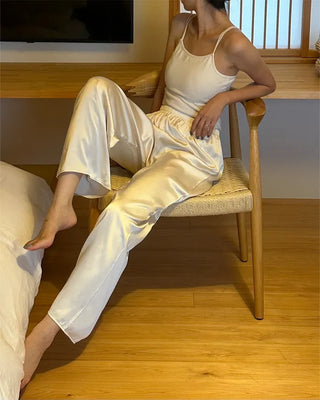 Silk wide-leg elastic waist pants