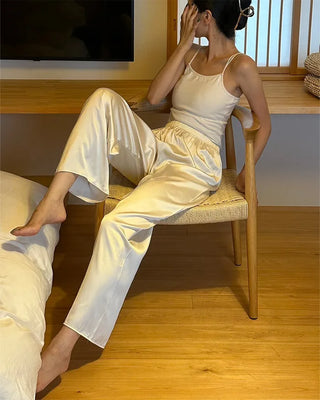 Silk wide-leg elastic waist pants