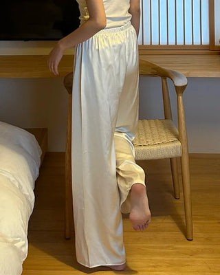 Silk wide-leg elastic waist pants