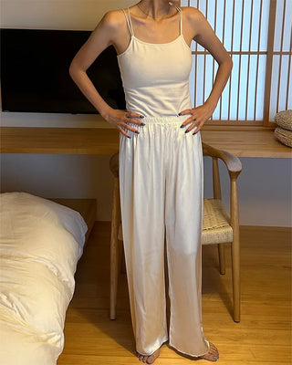 Silk wide-leg elastic waist pants