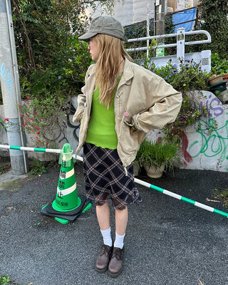 Checked scalloped hem chiffon skirt