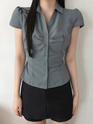 Shirred short-sleeved shirt