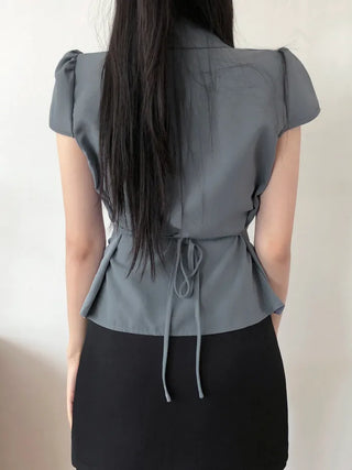 Shirred short-sleeved shirt