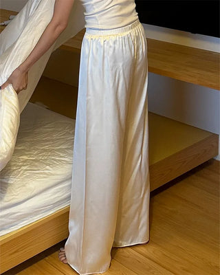 Silk wide-leg elastic waist pants