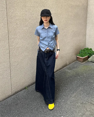 Weighted Shirring Point Short-Sleeve Crop Shirt